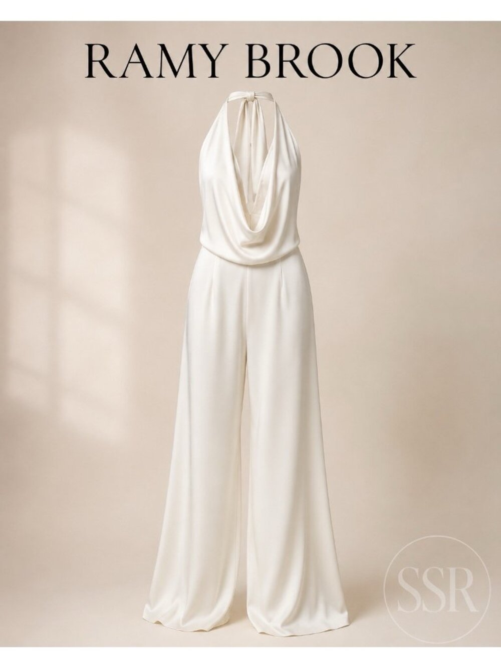 Ramy Brook Harriet Satin Halter Jumpsuit Ivory White Wide Leg NWT XXS 00